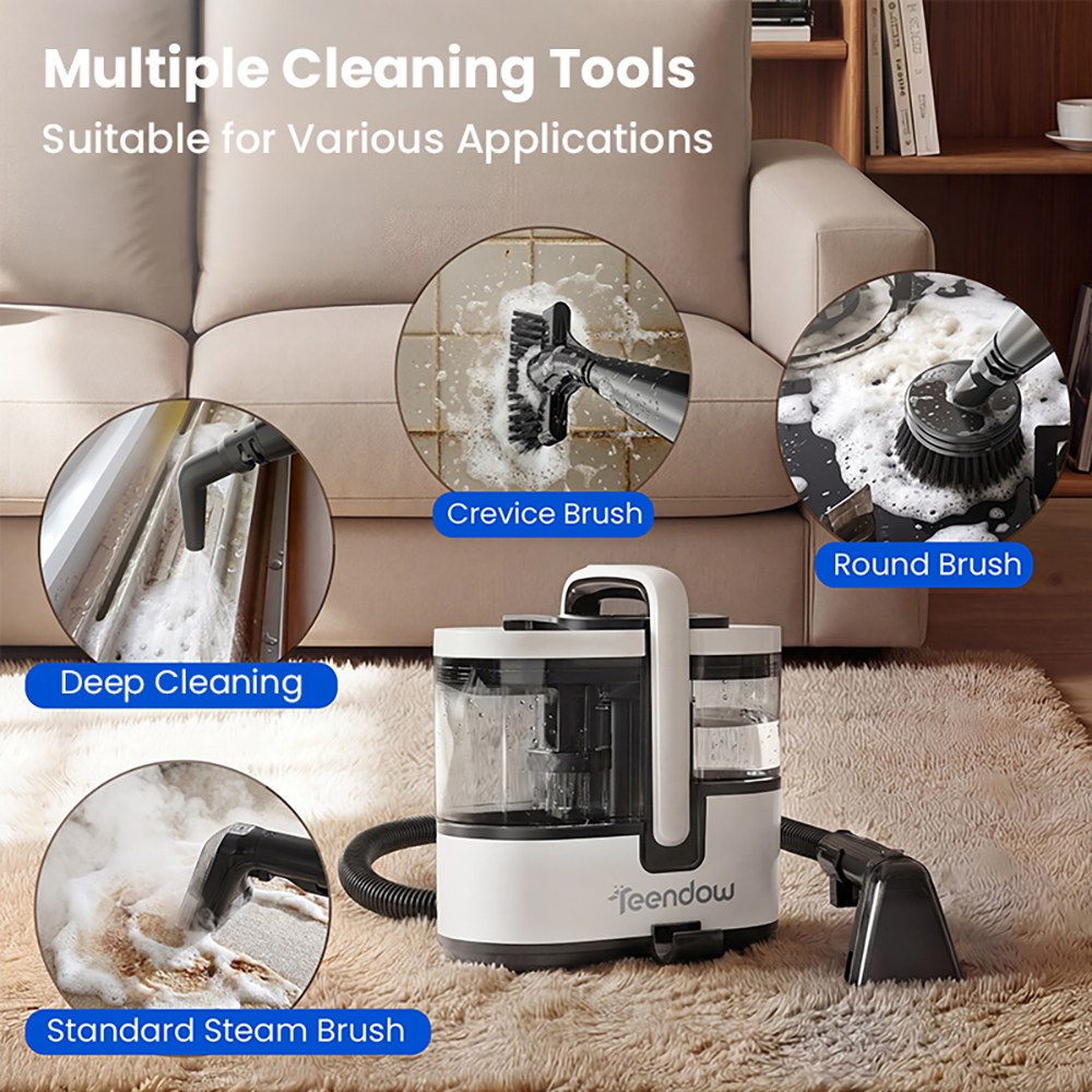 Teendow C7 Max Carpet Vacuum Cleaner, 1800W Power, 16kPa Suction, ≥100°C Steam, 4 Cleaning Modes, Spray, Scrub & Vacuum Cleaning, 1600mL/1500mL Dual Water Tanks