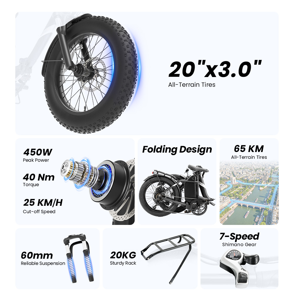 Touroll S3 Step-Thru Electric Bike, 250W Motor, 36V 13Ah Battery, 20