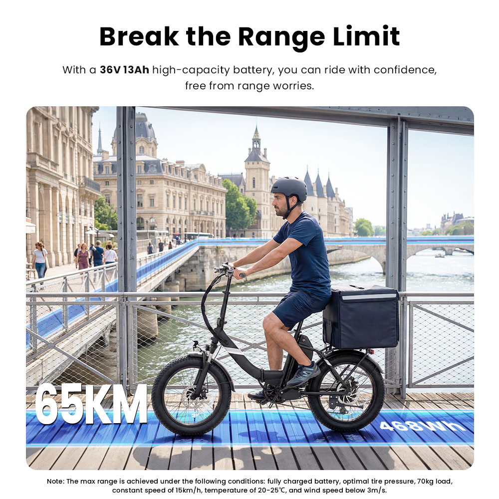 Touroll S3 Step-Thru Electric Bike, 250W Motor, 36V 13Ah Battery, 20