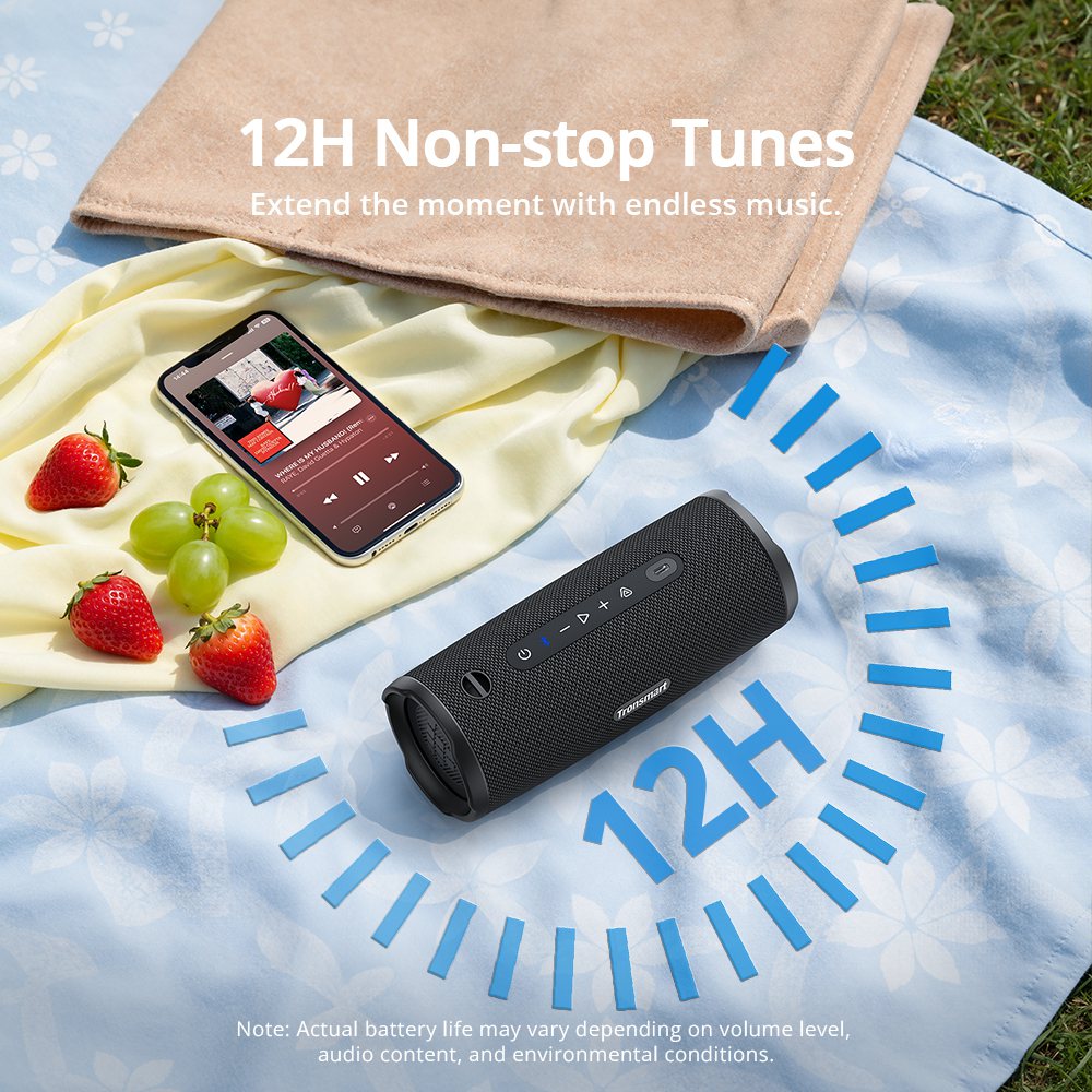 Tronsmart Mirtune C3 Plus Portable Outdoor Speaker, 50W Stereo Sound, Bluetooth 6.0, IPX7 Waterproof, Auracast™ Multi-Speaker Sync, Up to 12H Playtime, USB-C Charging - Black