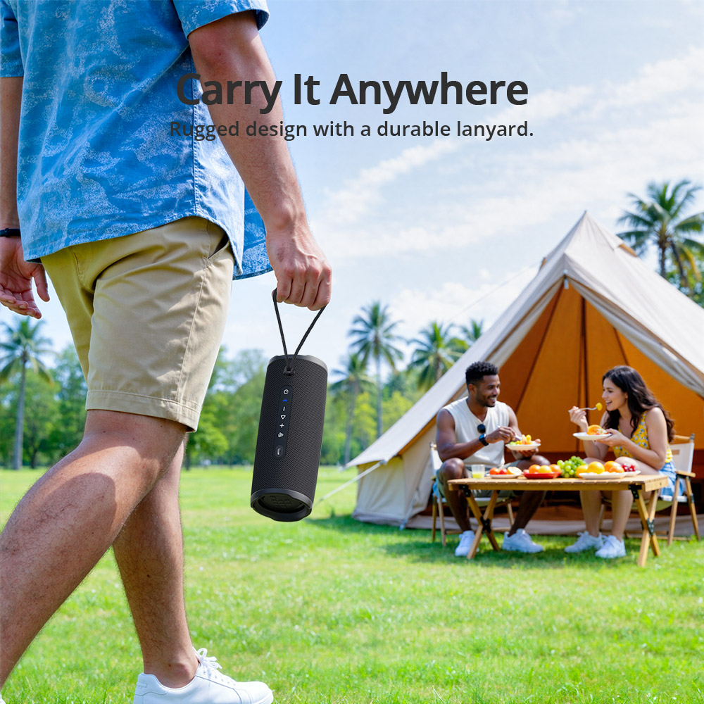 Tronsmart Mirtune C3 Plus Portable Outdoor Speaker, 50W Stereo Sound, Bluetooth 6.0, IPX7 Waterproof, Auracast™ Multi-Speaker Sync, Up to 12H Playtime, USB-C Charging - Black