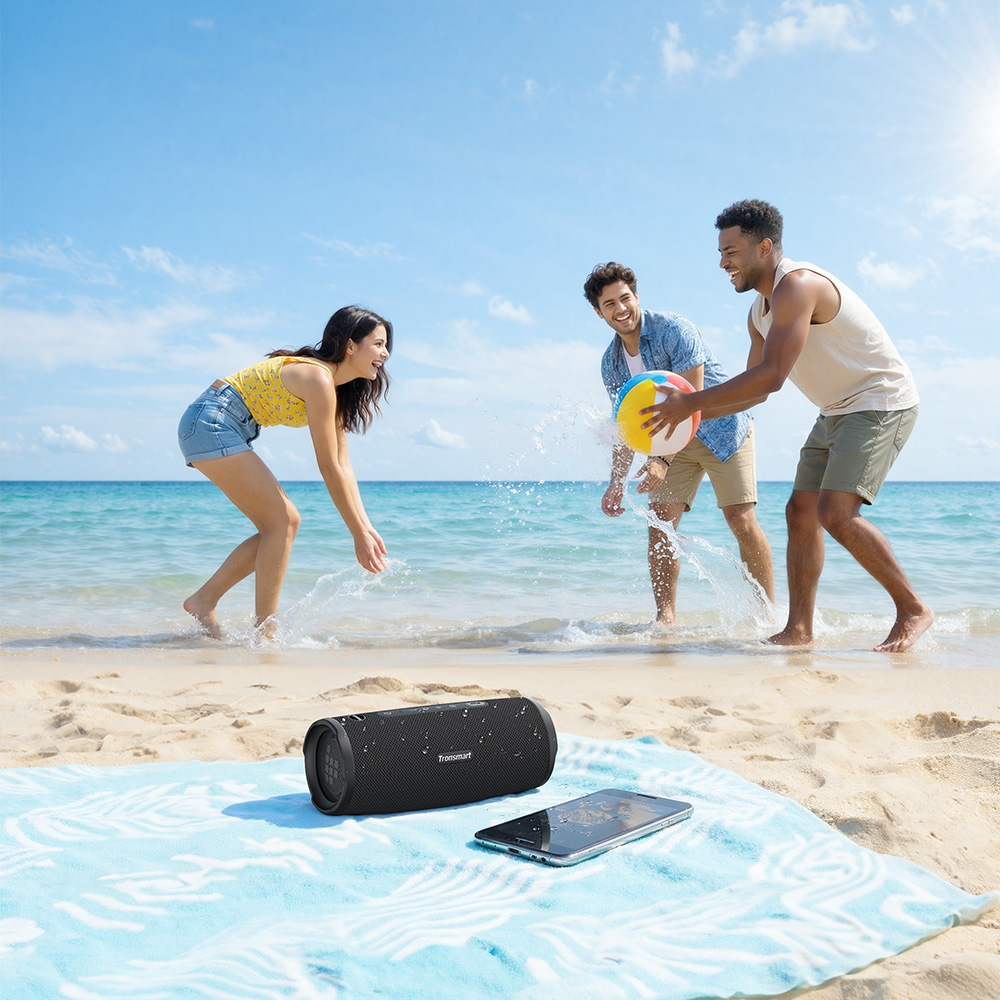 Tronsmart Mirtune C3 Plus Portable Outdoor Speaker, 50W Stereo Sound, Bluetooth 6.0, IPX7 Waterproof, Auracast™ Multi-Speaker Sync, Up to 12H Playtime, USB-C Charging - Black