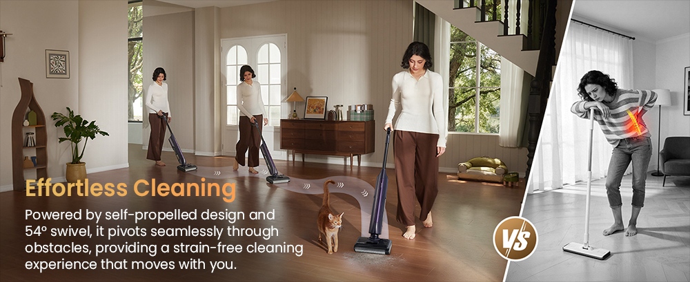 Aspirateur eau et poussière Ultenic AC1 TriFLex, moteur 150 W, batterie 2600 mAh, autonomie de 60 min, réservoir de 800 ml, 3 modes de nettoyage, système autonettoyant, angle de vision à 180°, nettoyage sans bordures