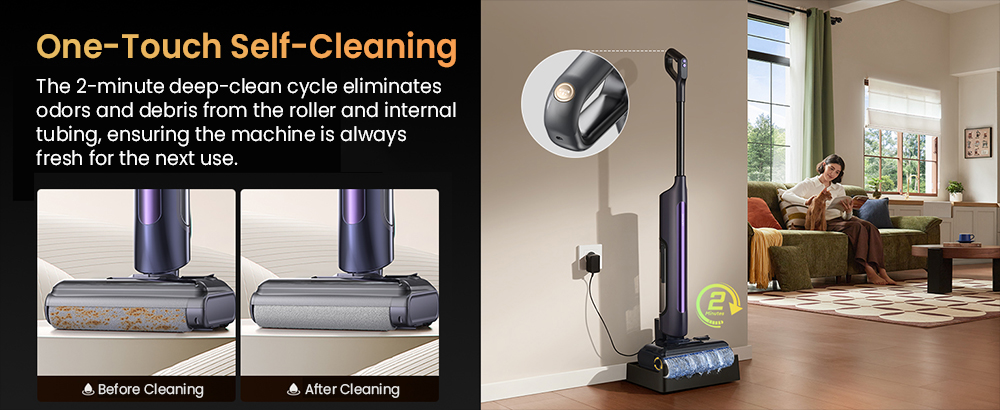 Aspirateur eau et poussière Ultenic AC1 TriFLex, moteur 150 W, batterie 2600 mAh, autonomie de 60 min, réservoir de 800 ml, 3 modes de nettoyage, système autonettoyant, angle de vision à 180°, nettoyage sans bordures