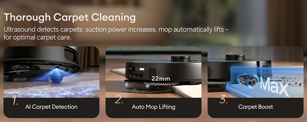 Aspirateur et laveur robot Ultenic MX50, aspiration de 20 000 Pa, lavage automatique à l'eau chaude et séchage intelligent, vidage du bac à poussière sans intervention pendant 90 jours, navigation LiDAR, mémoire cartographique sur 5 niveaux, mode boost pour tapis, bac à poussière de 300 ml + réservoir d'eau de 55 ml, autonomie de 160 minutes