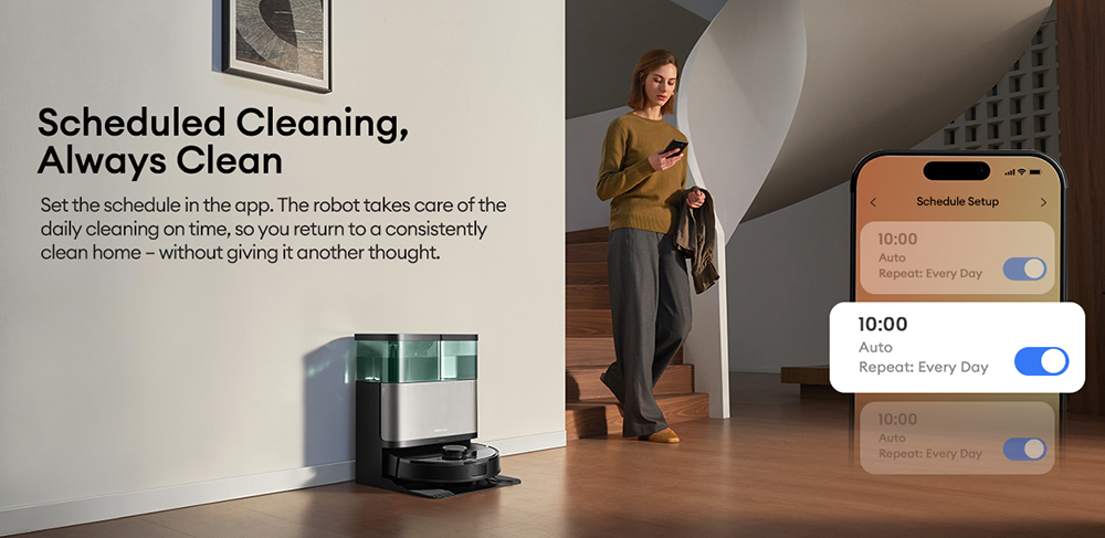 Aspirateur et laveur robot Ultenic MX50, aspiration de 20 000 Pa, lavage automatique à l'eau chaude et séchage intelligent, vidage du bac à poussière sans intervention pendant 90 jours, navigation LiDAR, mémoire cartographique sur 5 niveaux, mode boost pour tapis, bac à poussière de 300 ml + réservoir d'eau de 55 ml, autonomie de 160 minutes