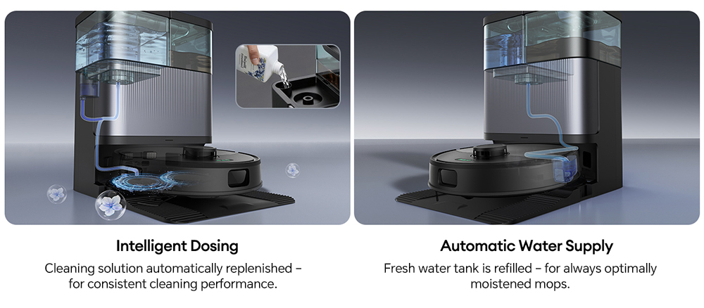 Aspirateur et laveur robot Ultenic MX50, aspiration de 20 000 Pa, lavage automatique à l'eau chaude et séchage intelligent, vidage du bac à poussière sans intervention pendant 90 jours, navigation LiDAR, mémoire cartographique sur 5 niveaux, mode boost pour tapis, bac à poussière de 300 ml + réservoir d'eau de 55 ml, autonomie de 160 minutes