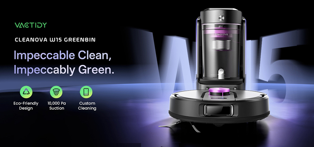 Aspirateur robot Vactidy W15, aspiration puissante de 10 000 Pa, navigation LiDAR à 360°, station de vidage automatique sans sac de 4 L, batterie de 3 200 mAh, autonomie de 180 minutes, nettoyage 3 en 1 (aspiration, balayage et lavage), 5 cartes mémorisables, commande par application et commande vocale