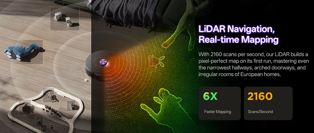 Aspirateur robot Vactidy W15, aspiration puissante de 10 000 Pa, navigation LiDAR à 360°, station de vidage automatique sans sac de 4 L, batterie de 3 200 mAh, autonomie de 180 minutes, nettoyage 3 en 1 (aspiration, balayage et lavage), 5 cartes mémorisables, commande par application et commande vocale