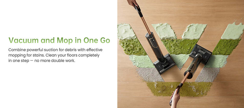 Aspirateur eau et poussière Vactidy X7S, moteur 150 W, aspiration 20 kPa, batterie 2600 mAh, autonomie 40 min, réservoir d'eau 800 ml, 3 modes de nettoyage, système autonettoyant, angle de vision à 180°, nettoyage sans bordures