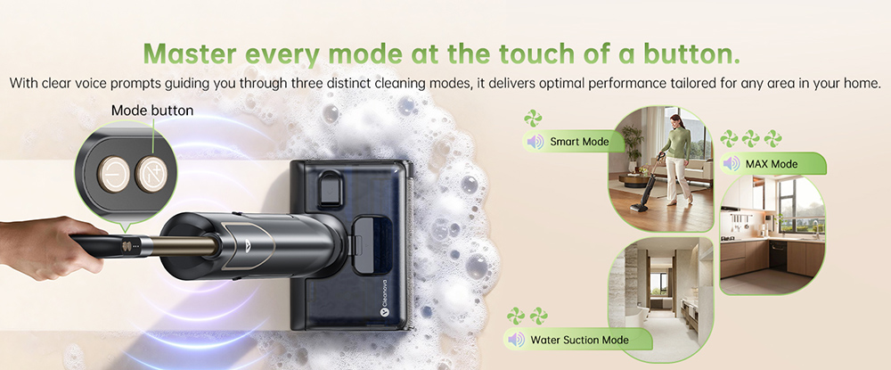 Aspirateur eau et poussière Vactidy X7S, moteur 150 W, aspiration 20 kPa, batterie 2600 mAh, autonomie 40 min, réservoir d'eau 800 ml, 3 modes de nettoyage, système autonettoyant, angle de vision à 180°, nettoyage sans bordures