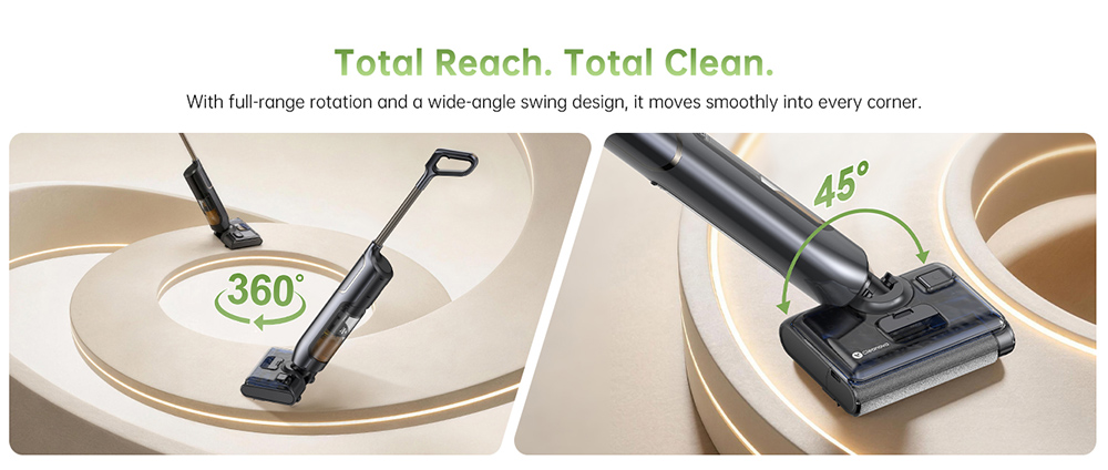 Aspirateur eau et poussière Vactidy X7S, moteur 150 W, aspiration 20 kPa, batterie 2600 mAh, autonomie 40 min, réservoir d'eau 800 ml, 3 modes de nettoyage, système autonettoyant, angle de vision à 180°, nettoyage sans bordures