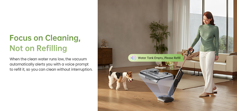 Aspirateur eau et poussière Vactidy X7S, moteur 150 W, aspiration 20 kPa, batterie 2600 mAh, autonomie 40 min, réservoir d'eau 800 ml, 3 modes de nettoyage, système autonettoyant, angle de vision à 180°, nettoyage sans bordures