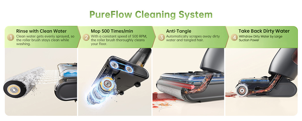 Aspirateur eau et poussière Vactidy X7S, moteur 150 W, aspiration 20 kPa, batterie 2600 mAh, autonomie 40 min, réservoir d'eau 800 ml, 3 modes de nettoyage, système autonettoyant, angle de vision à 180°, nettoyage sans bordures