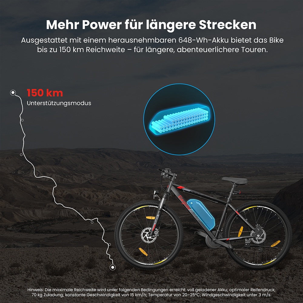 Eleglide Mopride 2 27,5 Zoll Elektro-Moped-Mountainbike, 250-W-Motor, 25 km/h Höchstgeschwindigkeit, 36V 18Ah Akku, bis zu 150 km Reichweite, Shimano 21-Gang-Schaltung, hydraulische Scheibenbremsen, Federgabel – Schwarz