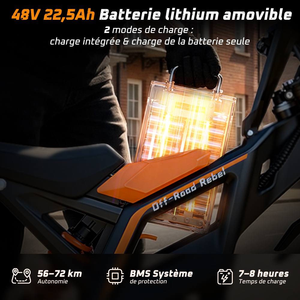 MT2 Moto Électrique, Puissance de Pointe 3000W, Batterie Amovible 48V 22,5Ah, Couple de 220Nm, Vitesse Max. 60km/h, Autonomie Jusqu'à 72km, Freins à Disque Hydrauliques, Suspension Hydraulique, Déverrouillage NFC - Orange