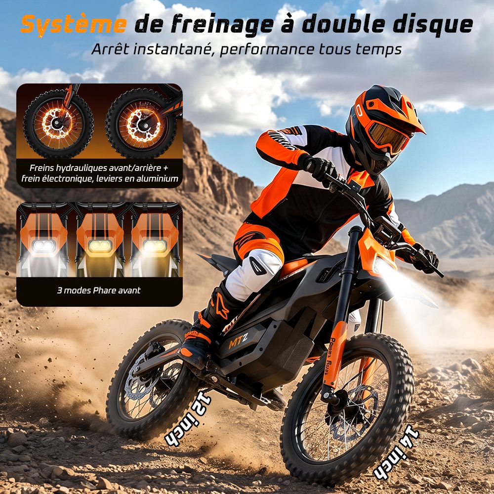 MT2 Moto Électrique, Puissance de Pointe 3000W, Batterie Amovible 48V 22,5Ah, Couple de 220Nm, Vitesse Max. 60km/h, Autonomie Jusqu'à 72km, Freins à Disque Hydrauliques, Suspension Hydraulique, Déverrouillage NFC - Orange