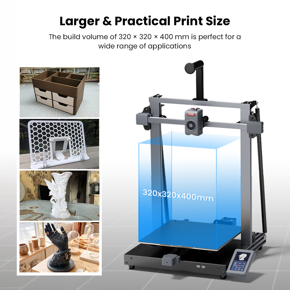 LONGER LK10 Plus 3D Printer, 500mm/s High Speed, 0.1mm Accuracy, 320×320×400mm Build Volume, Full Auto Leveling, 4.3-inch Touchscreen, Dual Z-Axis, 300°C Hotend, WiFi/LAN/USB Connectivity, High-Flow Direct Drive