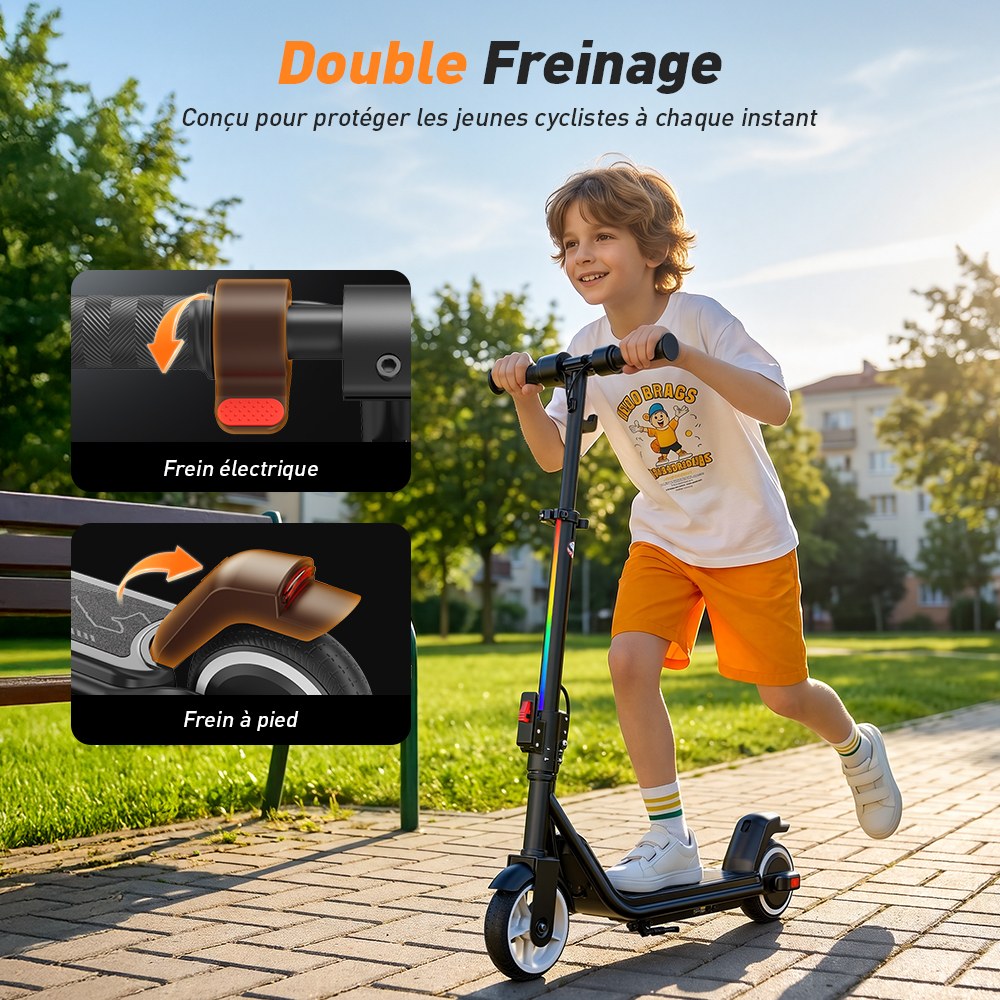 iScooter iK3Max Trottinette électrique pour enfants, moteur 200W, batterie 21.6V 4.5Ah, pneus pleins de 6.5