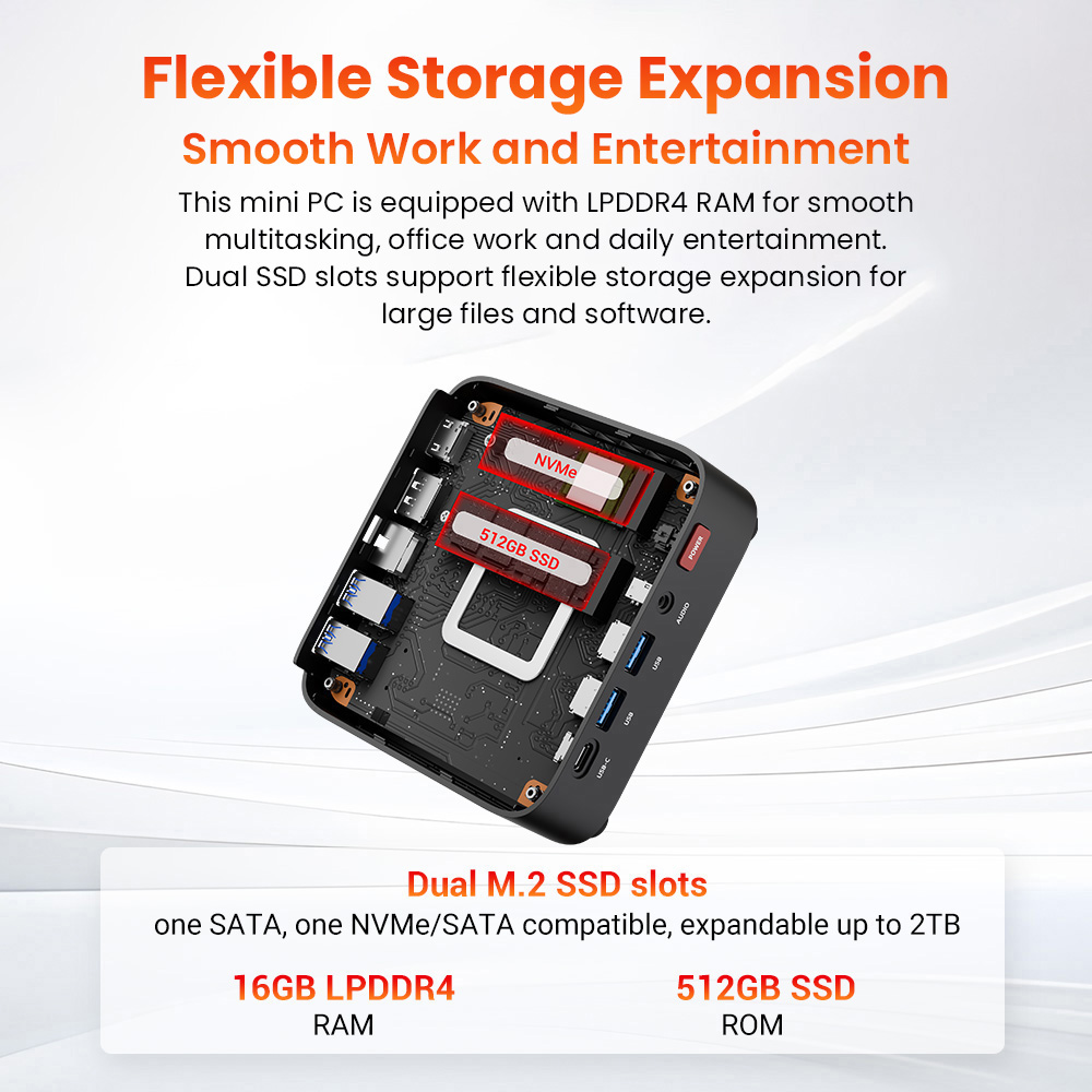 FIREBAT R3 Mini PC, AMD Ryzen 5 7430U 6 Cores 12 Threads Up to 4.3GHz, 16GB LPDDR4 RAM 512GB SSD, AMD Radeon Graphics, Dual M.2 SSD Expansion, HDMI + DP + USB-C 4K Triple Display, Gigabit RJ45, WiFi 6, Bluetooth 5.2