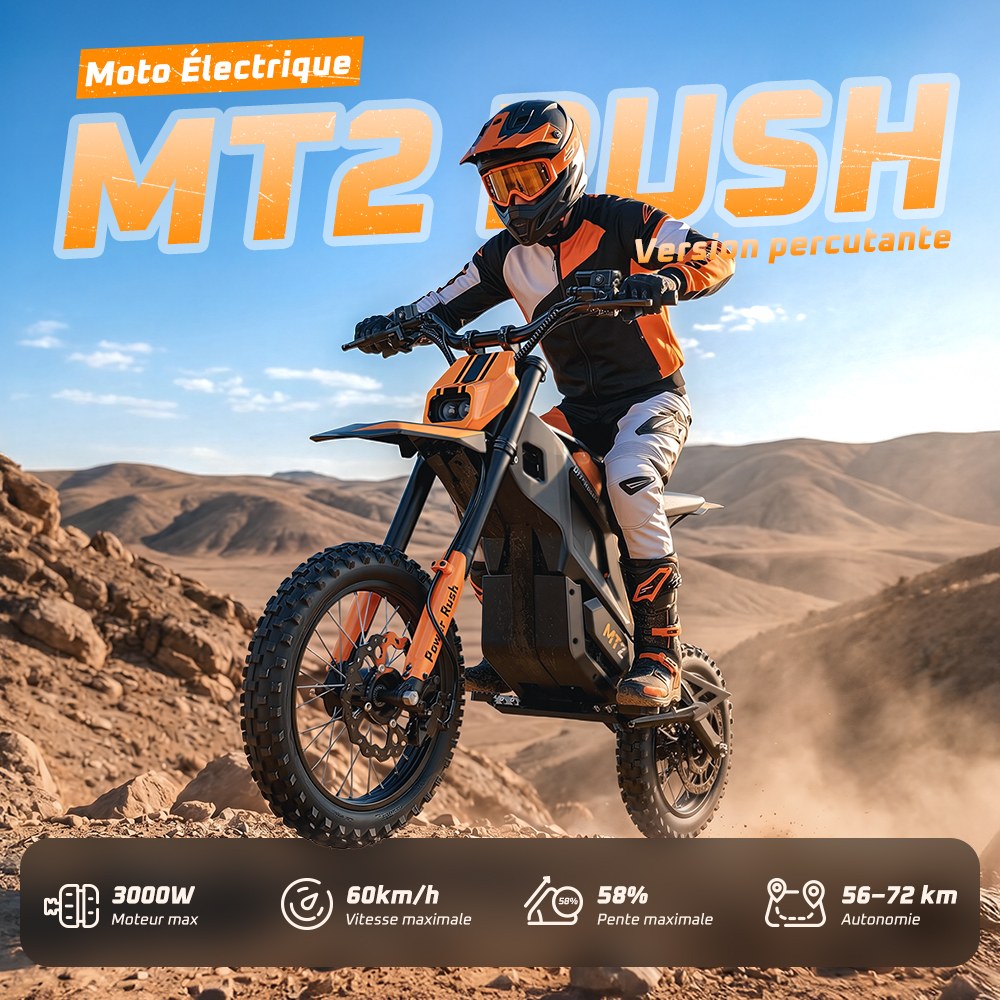 MT2 Moto Électrique, Puissance de Pointe 3000W, Batterie Amovible 48V 22,5Ah, Couple de 220Nm, Vitesse Max. 60km/h, Autonomie Jusqu'à 72km, Freins à Disque Hydrauliques, Suspension Hydraulique, Déverrouillage NFC - Orange