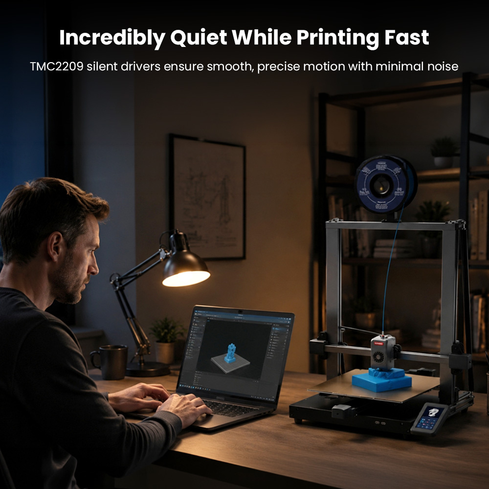 LONGER LK10 Imprimante 3D, vitesse d'impression de 500mm/s, précision de 0,1mm, volume d'impression 225×225×265 mm, nivellement automatique, écran tactile 4,3", double axe Z, buse 300°C, connectivité WiFi/LAN/USB, compatible PLA/PETG/ABS/ASA/TPU