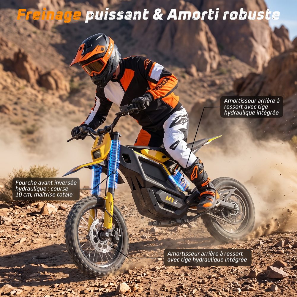 MT2 Moto Électrique, Puissance de Pointe 3000W, Batterie Amovible 48V 22,5Ah, Couple de 220Nm, Vitesse Max. 60km/h, Autonomie Jusqu'à 72km, Freins à Disque Hydrauliques, Suspension Hydraulique, Déverrouillage NFC - Jaune