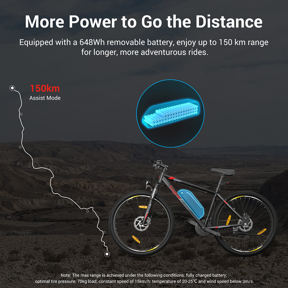 Eleglide Mopride 2 27.5" Electric Mountain Bike, 250W Motor, 25km/h Speed, 36V 18Ah Battery, 150km Max Range, Shimano 21-Speed Gear, Hydraulic Disc Brakes, Front Suspension - Black