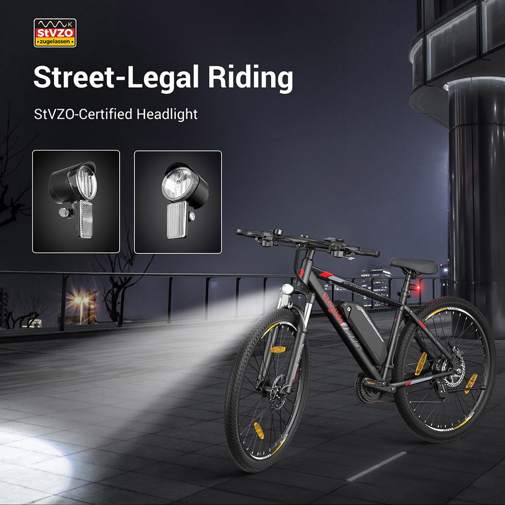 Eleglide Mopride 2 27.5" Electric Mountain Bike, 250W Motor, 25km/h Speed, 36V 18Ah Battery, 150km Max Range, Shimano 21-Speed Gear, Hydraulic Disc Brakes, Front Suspension - Black