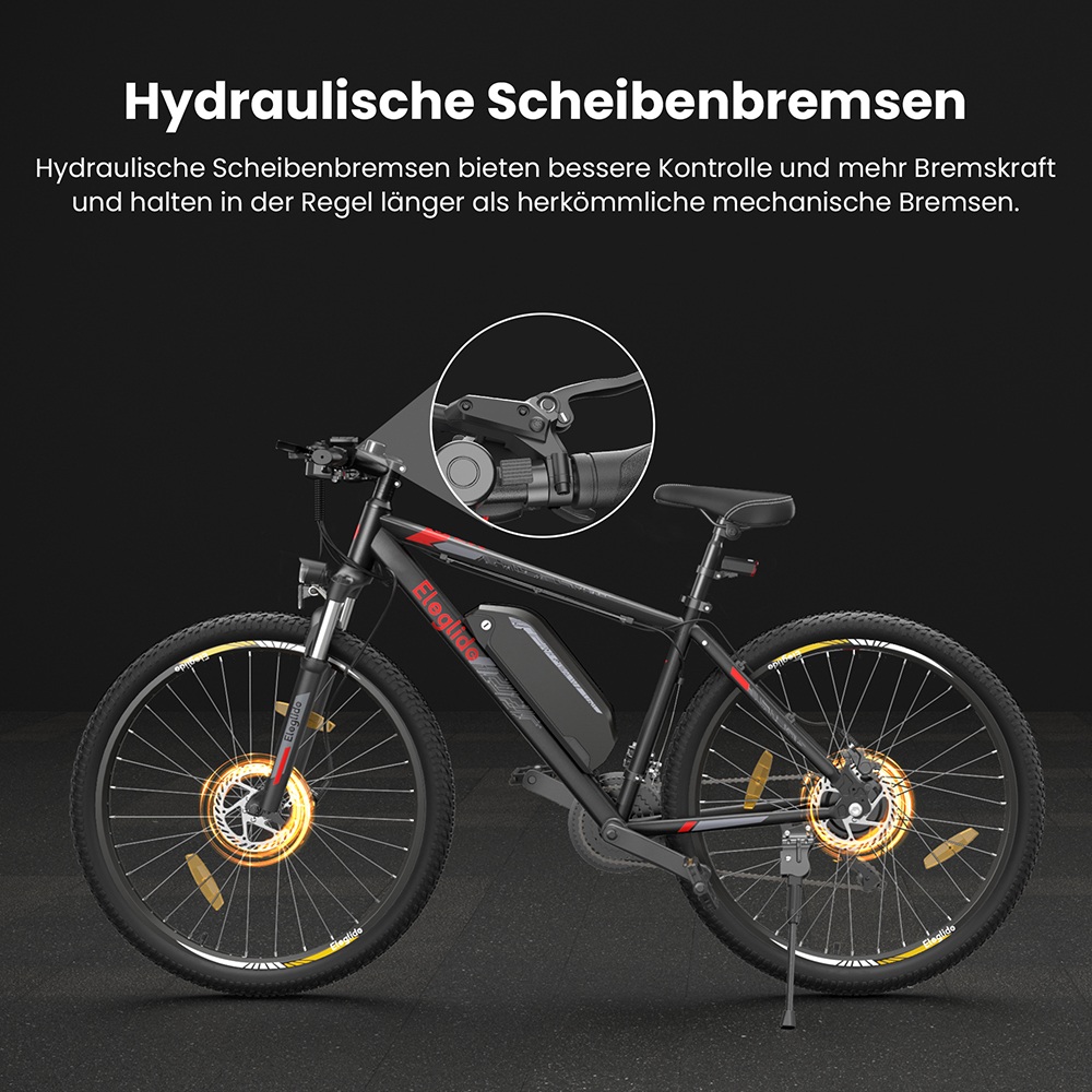 Eleglide Mopride 2 27,5 Zoll Elektro-Moped-Mountainbike, 250-W-Motor, 25 km/h Höchstgeschwindigkeit, 36V 18Ah Akku, bis zu 150 km Reichweite, Shimano 21-Gang-Schaltung, hydraulische Scheibenbremsen, Federgabel – Schwarz