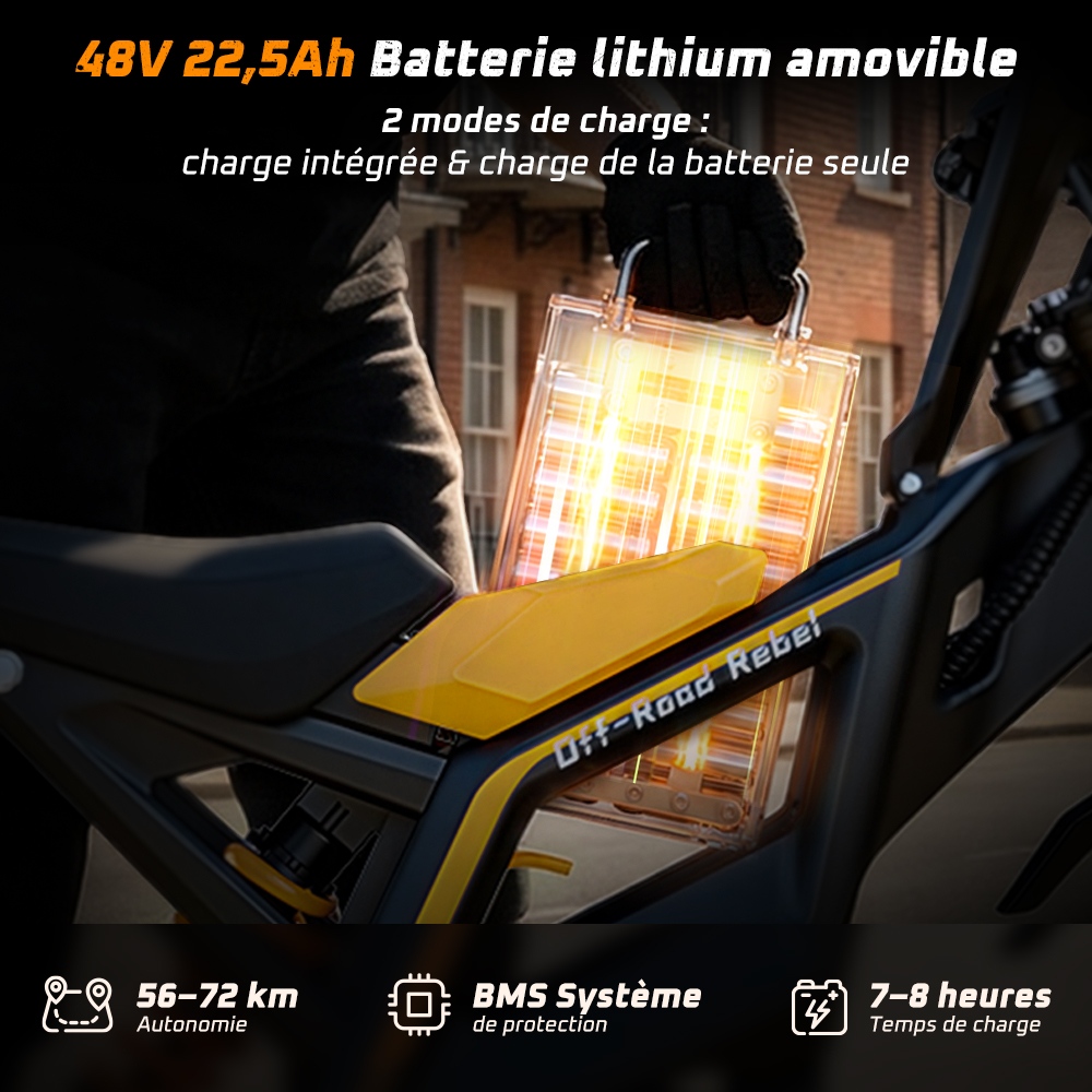 MT2 Moto Électrique, Puissance de Pointe 3000W, Batterie Amovible 48V 22,5Ah, Couple de 220Nm, Vitesse Max. 60km/h, Autonomie Jusqu'à 72km, Freins à Disque Hydrauliques, Suspension Hydraulique, Déverrouillage NFC - Jaune