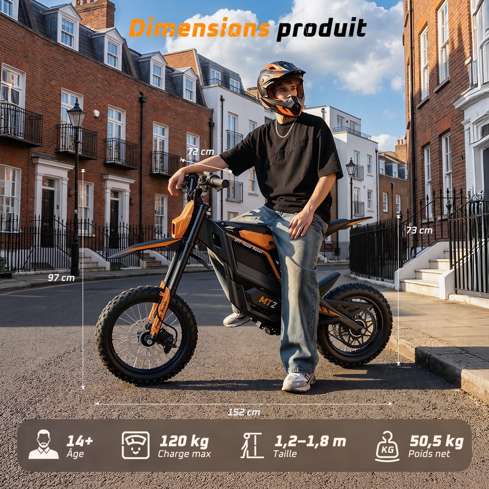 MT2 Moto Électrique, Puissance de Pointe 3000W, Batterie Amovible 48V 22,5Ah, Couple de 220Nm, Vitesse Max. 60km/h, Autonomie Jusqu'à 72km, Freins à Disque Hydrauliques, Suspension Hydraulique, Déverrouillage NFC - Orange