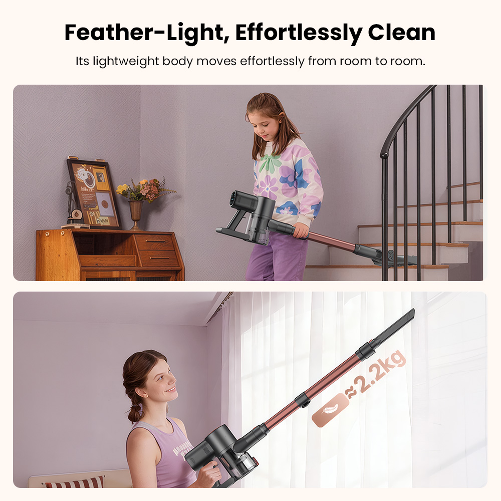 Vactidy V10 Pro Cordless Stick Vacuum, 45000Pa Suction, 550W Motor, Up to 45 Min Runtime, Detachable 2200mAh Battery, 5-Stage Filtration, 500ml Dust Cup, LED Display, Green Light Dust Detection