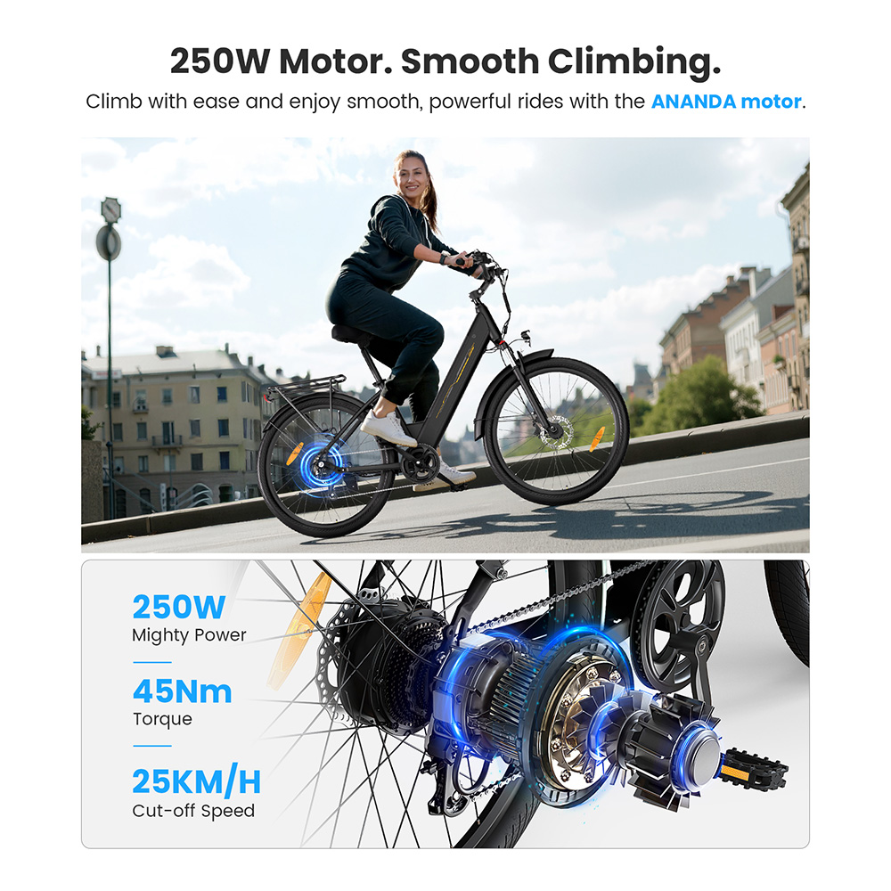 Touroll J1 Trekking Bike, 250W Motor, 36V 15.6Ah Battery, 27.5