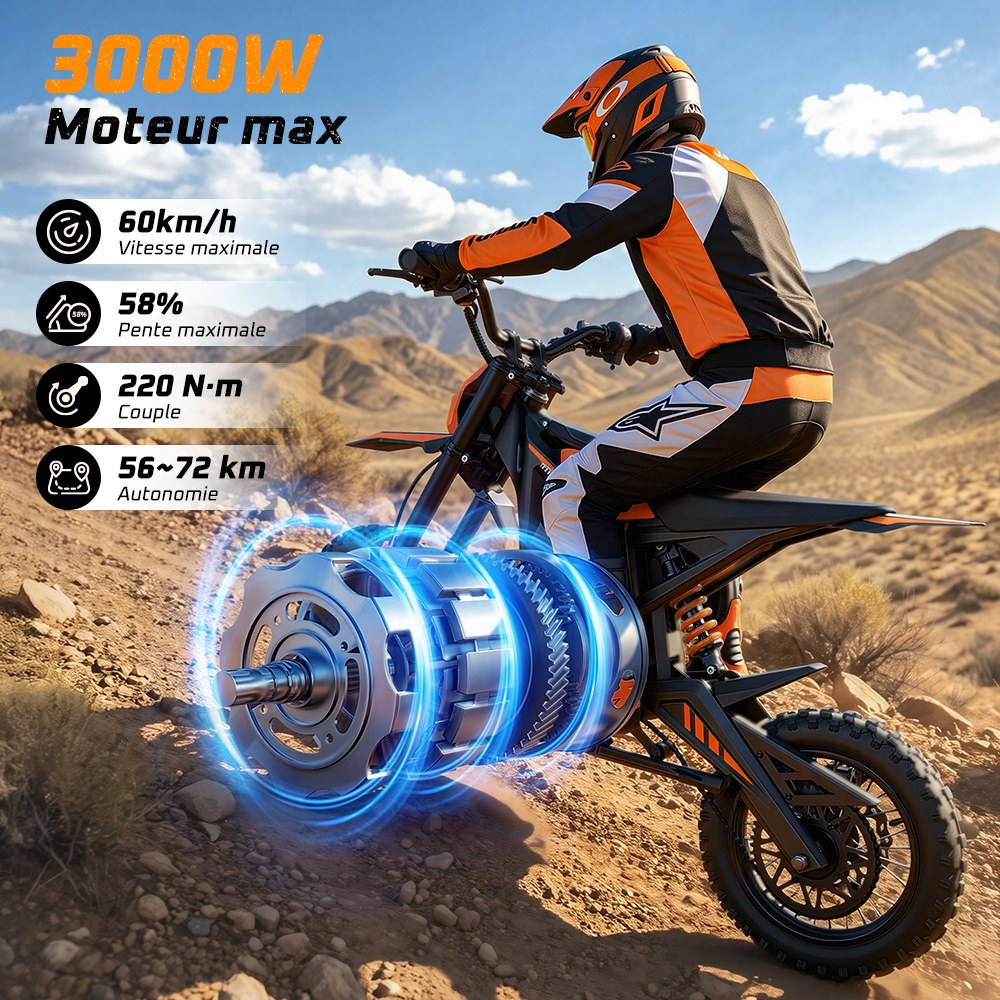 MT2 Moto Électrique, Puissance de Pointe 3000W, Batterie Amovible 48V 22,5Ah, Couple de 220Nm, Vitesse Max. 60km/h, Autonomie Jusqu'à 72km, Freins à Disque Hydrauliques, Suspension Hydraulique, Déverrouillage NFC - Orange