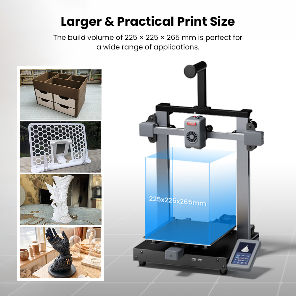 LONGER LK10 3D Printer, 500mm/s Print Speed, 0.1mm Accuracy, 225×225×265mm Build Volume, Full Auto Leveling, 4.3-inch Touchscreen, Dual Z-Axis, 300°C Hotend, WiFi/LAN/USB Connectivity, Compatible with PLA/PETG/ABS/ASA/TPU