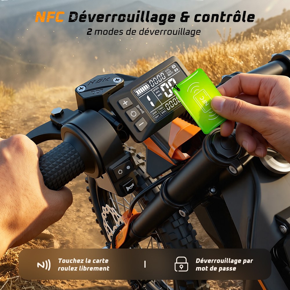 MT2 Moto Électrique, Puissance de Pointe 3000W, Batterie Amovible 48V 22,5Ah, Couple de 220Nm, Vitesse Max. 60km/h, Autonomie Jusqu'à 72km, Freins à Disque Hydrauliques, Suspension Hydraulique, Déverrouillage NFC - Orange