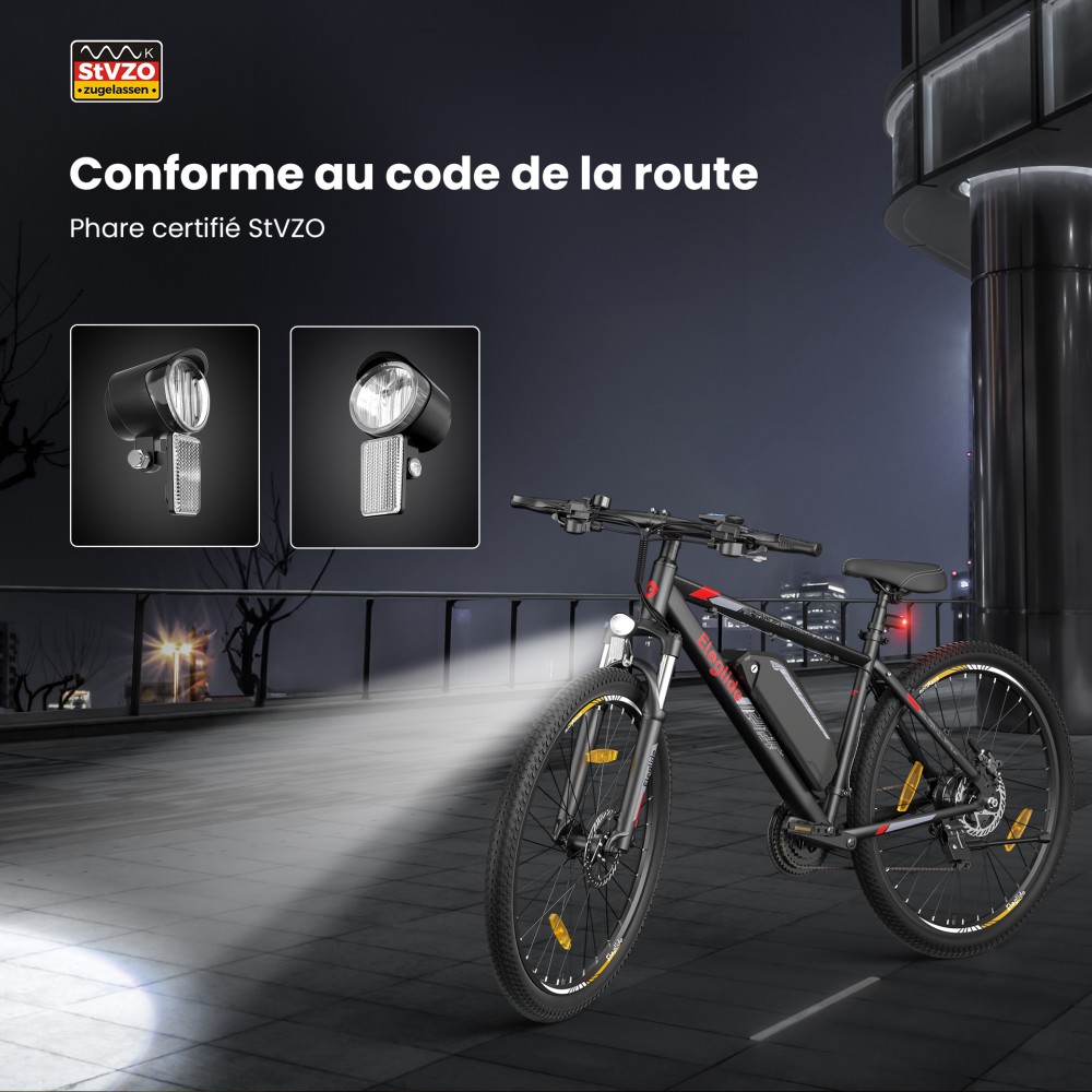 Eleglide Mopride 2 Vélo Électrique Tout Terrain 27,5 Pouces, Moteur 250 W, Vitesse Max. 25 km/h, Batterie 36 V 18 Ah, Autonomie Jusqu'à 150 km, Transmission Shimano 21 Vitesses, Freins à Disque Hydrauliques, Suspension Avant - Noir