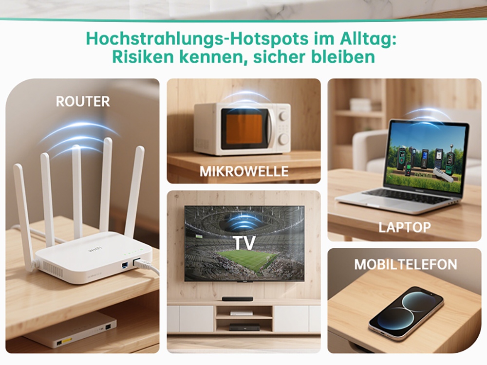ERICKHILL EMF02 3-in-1 EMF-Messgerät, Elektro- und Magnetfeld- sowie HF-Detektor, 3,1"-Display, 3-Farben-Warnhintergrundbeleuchtung, akustischer Alarm, Datenhaltefunktion, Spitzen-/Maximalwertmessung, wiederaufladbarer Akku