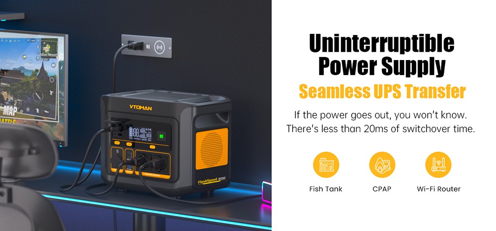 VTOMAN FlashSpeed 600 Portable Power Station, 499Wh LiFePO4 Battery, 600W AC Output, 1200W Peak Power, V-Beyond Technology, 2×100W USB-C PD, 400W AC Fast Charging, UPS Backup, Expandable Capacity