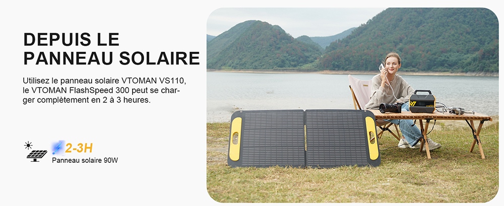 VTOMAN FlashSpeed 300 Station d'alimentation portable, batterie LiFePO4 de 230Wh, sortie AC de 300W, puissance de pointe de 600W, 7 ports, entrée/sortie USB-C de 100W, 3 ports USB-A, sortie DC de 12V/10A, entrée DC de 90W