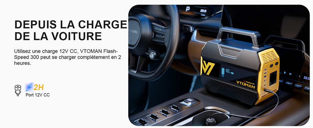 VTOMAN FlashSpeed 300 Station d'alimentation portable, batterie LiFePO4 de 230Wh, sortie AC de 300W, puissance de pointe de 600W, 7 ports, entrée/sortie USB-C de 100W, 3 ports USB-A, sortie DC de 12V/10A, entrée DC de 90W