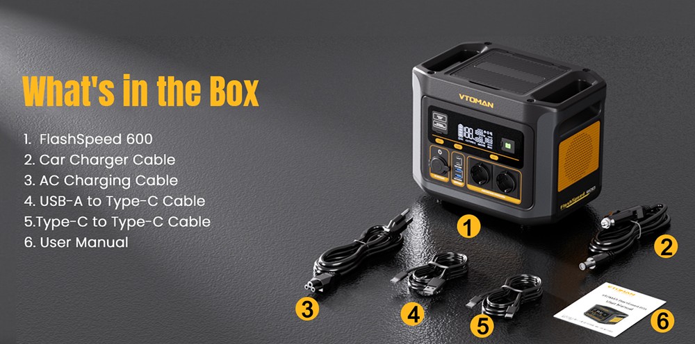 VTOMAN FlashSpeed 600 Portable Power Station, 499Wh LiFePO4 Battery, 600W AC Output, 1200W Peak Power, V-Beyond Technology, 2×100W USB-C PD, 400W AC Fast Charging, UPS Backup, Expandable Capacity