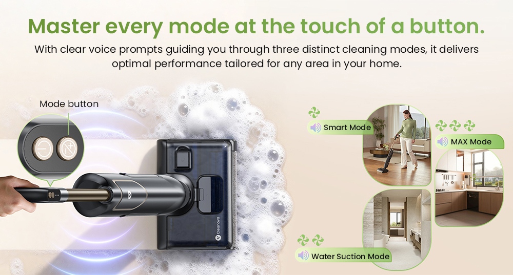 Vactidy X7S Wet & Dry Vacuum Cleaner, 150W Motor, 20kPa Suction, 2600mAh Battery, 40-Min Runtime, 800ml Water Tank, 3 Cleaning Modes, Self-Cleaning System, 180° Flat Reach, Zero-Edge Cleaning
