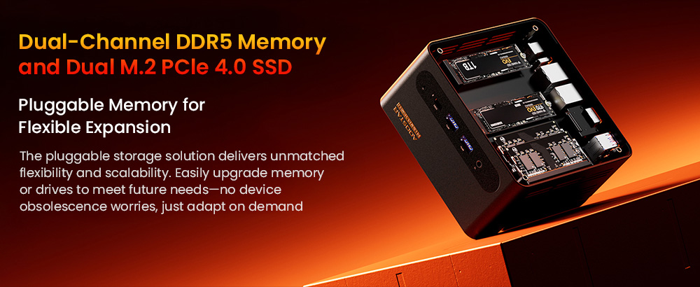 AOOSTAR G-FLIP Mini PC, AMD Ryzen 7 H255 8-Core Up to 4.9GHz Processor, Radeon™ 780M Graphics, 24GB DDR5-5600 RAM + 1TB PCIe 4.0 NVMe SSD, Foldable 5