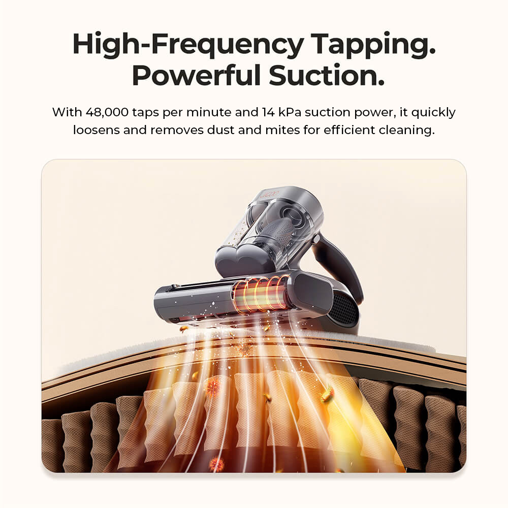 JIGOO J300 Pro Smart Mattress Vacuum Cleaner, 550W Motor, 48,000RPM Tapping Frequency, 14kPa Strong Suction, Dual-Cup Filtration, UV Sterilization, 60°C Hot Air, 0.5L Dust Cup, Dust Mite Detection