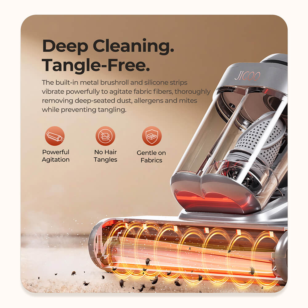 JIGOO J300 Pro Smart Mattress Vacuum Cleaner, 550W Motor, 48,000RPM Tapping Frequency, 14kPa Strong Suction, Dual-Cup Filtration, UV Sterilization, 60°C Hot Air, 0.5L Dust Cup, Dust Mite Detection