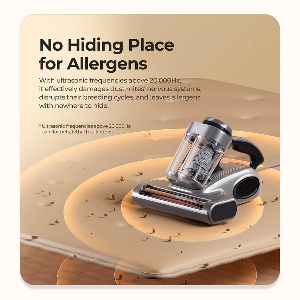 JIGOO J300 Pro Smart Mattress Vacuum Cleaner, 550W Motor, 48,000RPM Tapping Frequency, 14kPa Strong Suction, Dual-Cup Filtration, UV Sterilization, 60°C Hot Air, 0.5L Dust Cup, Dust Mite Detection