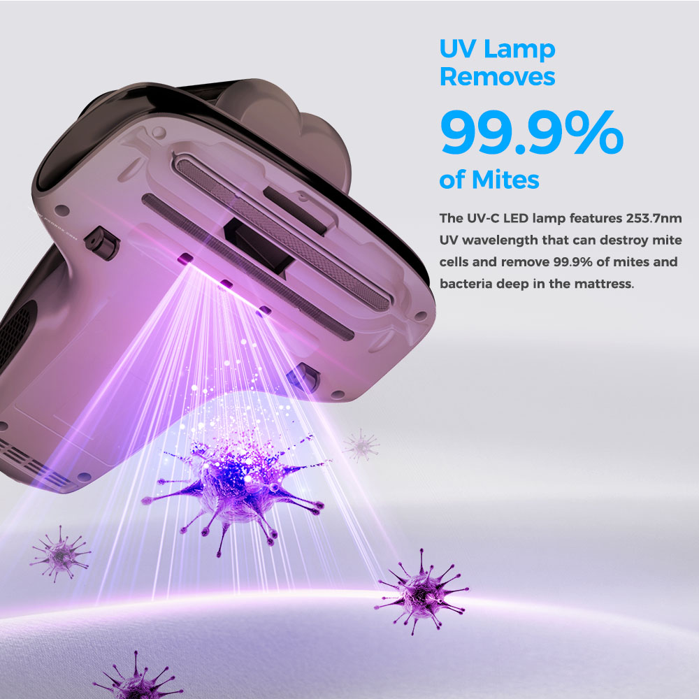 JIGOO S100 Cordless Mattress Vacuum Cleaner, Dual-Cup Filtration, 10000Pa Suction, 150W Brushless Motor, 80,000/min Tapping, UV-C & 55°C Hot Air Sterilisation