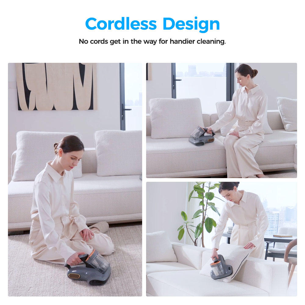 JIGOO S100 Cordless Mattress Vacuum Cleaner, Dual-Cup Filtration, 10000Pa Suction, 150W Brushless Motor, 80,000/min Tapping, UV-C & 55°C Hot Air Sterilisation